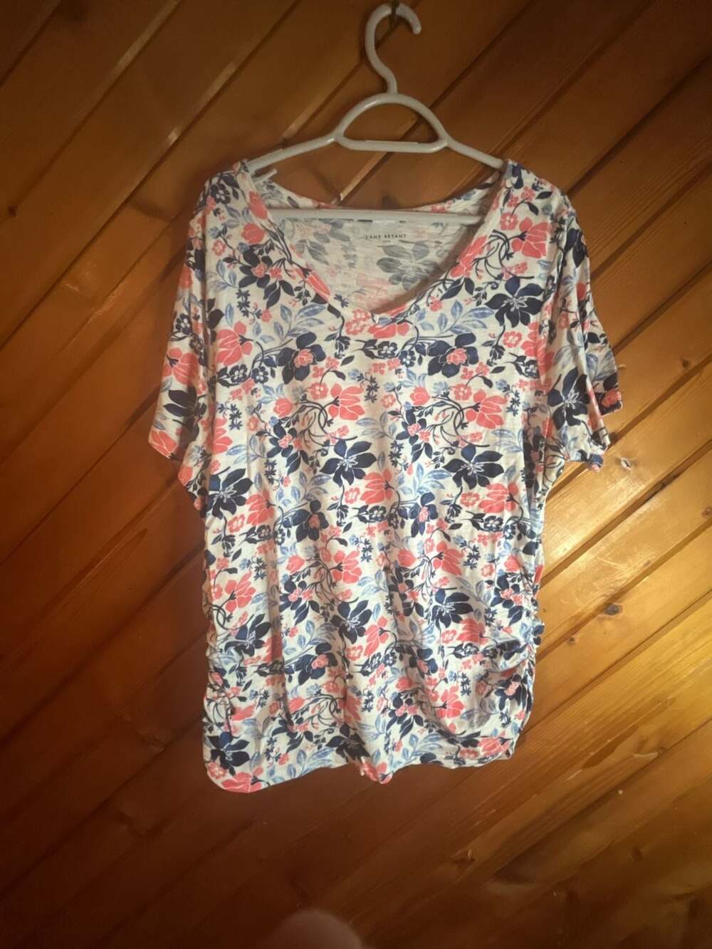 Lane Bryant Floral V-Neck Short Sleeve Ruched Side Blouse Top